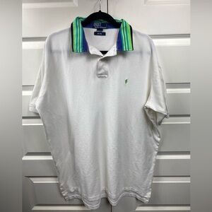 Ralph Lauren Polo Shirt BIG XXL White Green Pony Rugby Multicolored Collar